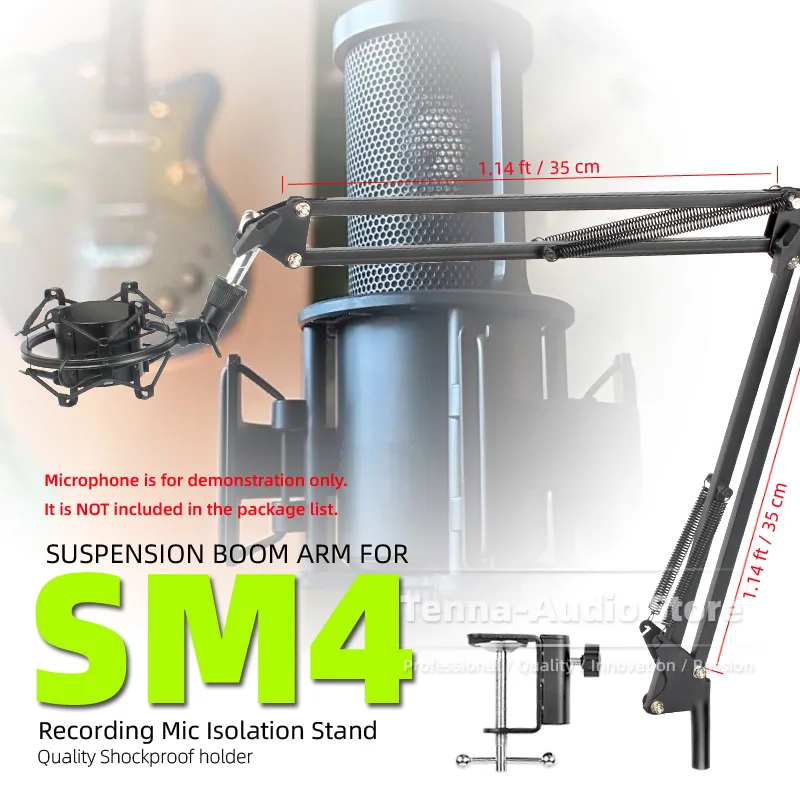 Tabletop Clamp Boom Arm Compatible With Shure SM4 Kit SM 4 Mic Holder Microphone Stand Anti Vibration Shock Mount Rod Support
