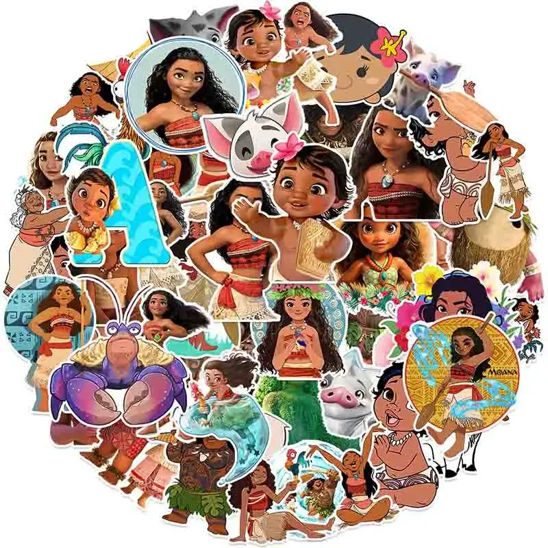 50pcs Disney Cartoon Moana Stickers Waterproof Decals Laptop Motorcycle Phone Notebook Decoration Anime Sticker Kids Toy