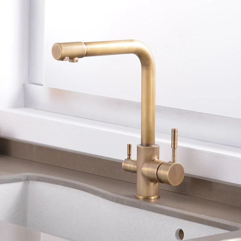 2022 New Three-purpose Pure Water Chrome Kitchen Faucet All Copper Antique Vegetable Basin Faucet Wholesale