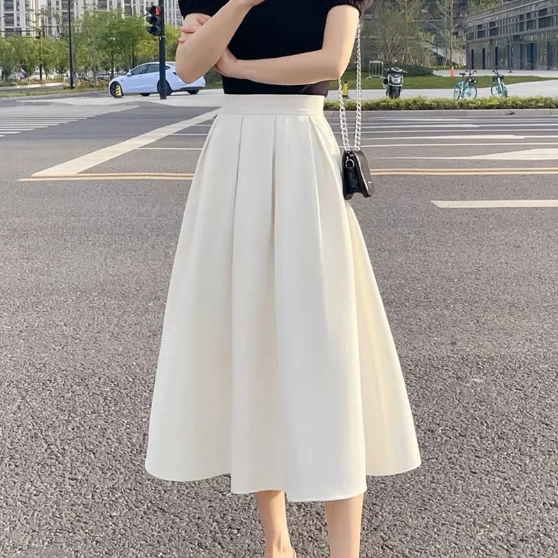 New Summer Korean Style Retro Aesthetic Loose Casual Women Solid Color Bohemian Mixed Cotton Sweat Pleated Y2K Chic Skirts A447