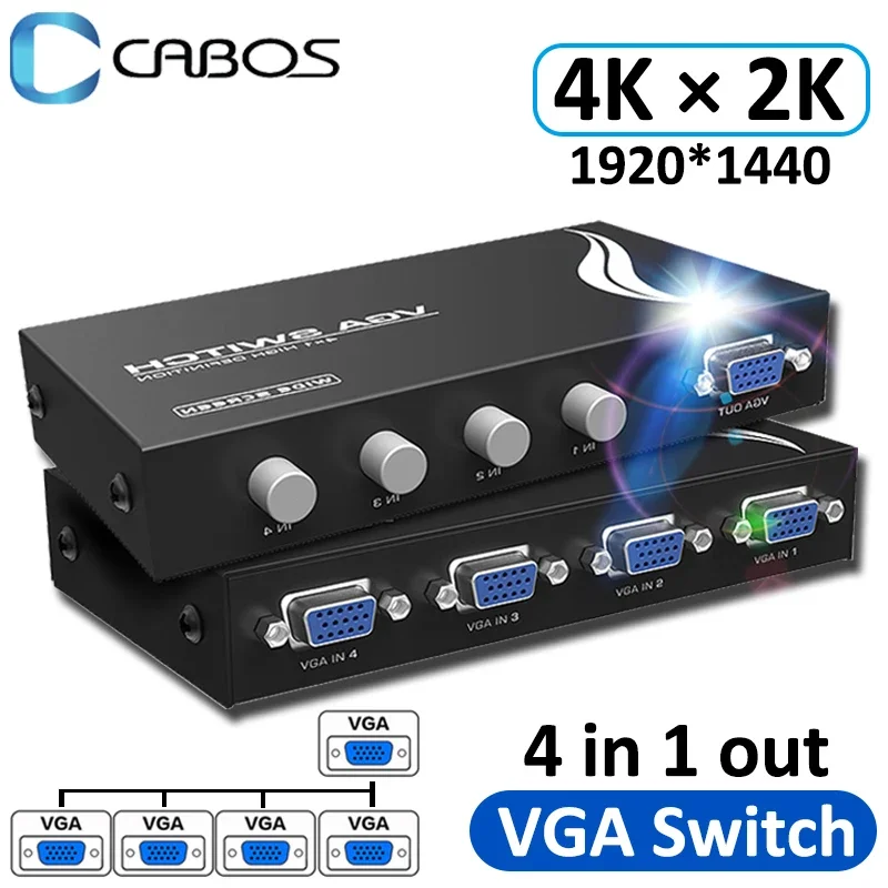 4 in 1 out VGA Splitter Switch Video Converter 4 Port 1920*1440 VGA Cable Adapte For PC Monitor Projector Display TV Box Laptop