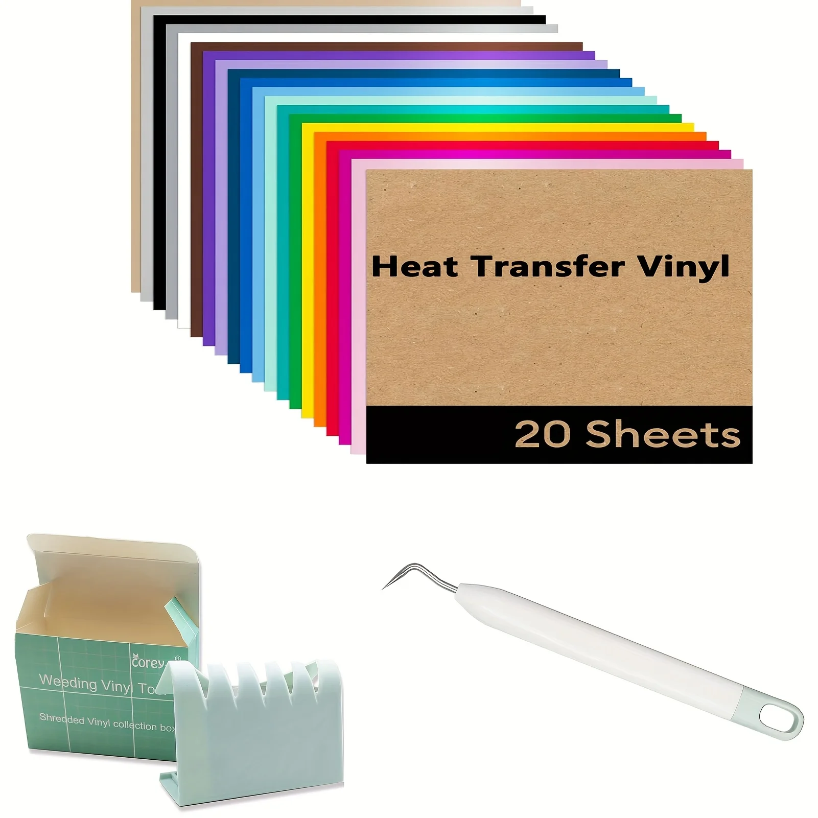 heat-press-accessories-perfect-transfer-bundle-with-1-pc-hook-weeder-1-pc-shredded-vinyl-collection-box-20-sheets-of-heat-tra