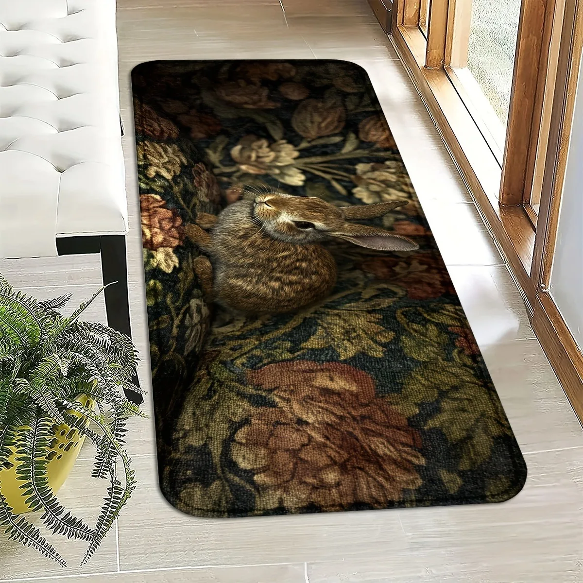 

1PC Hare and Flowers pattern Kitchen Rugs Non-Slip Door Mats Pop design Bedroom Rugs Bath Mat Carpet for Home Sink Laundry Decor