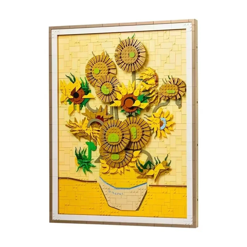 

New product Moc creative sunflower model building block decoration Vincent van Gogh Sunflowers3D art mural building block set Di