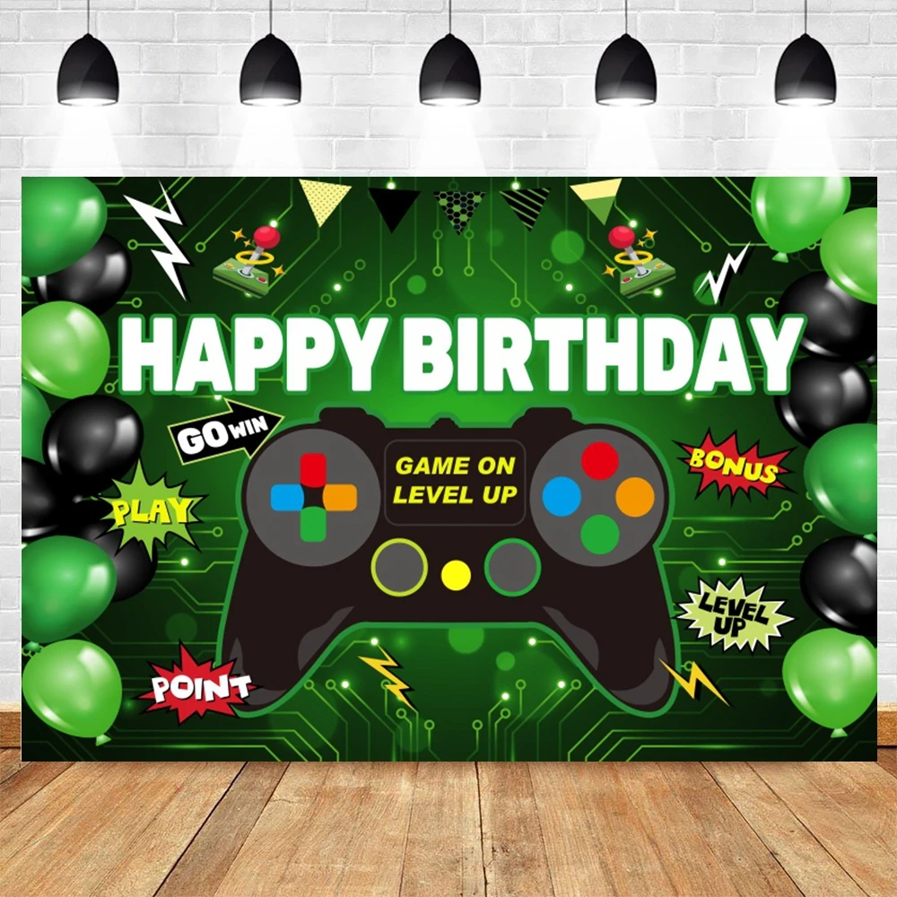 Video Games Backdrop Gamepad Gaming Controller Game On Level Up Gamer Boys Men Game Night Party Birthday Photography Background