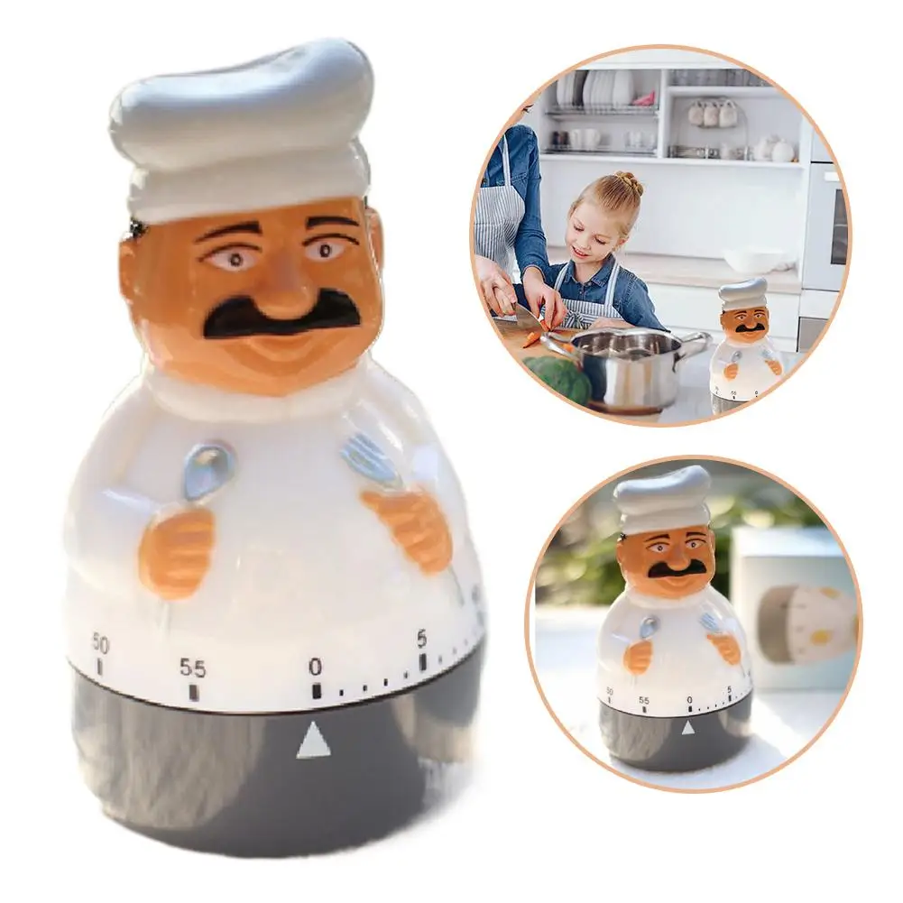 Kitchen Timer Mechanical 60 Minute Chef Shape Wind Up Alarm Clock Baking Cooking Reminder Table Student Study Tool