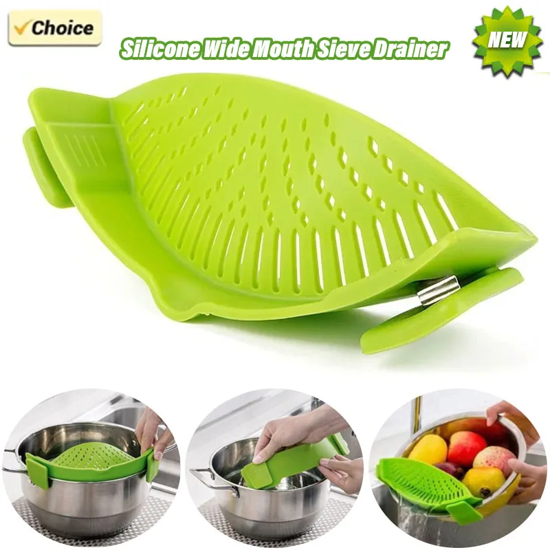 Universal Silicone Pot Edge Drainer Kitchen Clip-on Pan Pot Anti-spill Strainer Fruit Vegetable Washing Filter Noodles Colander