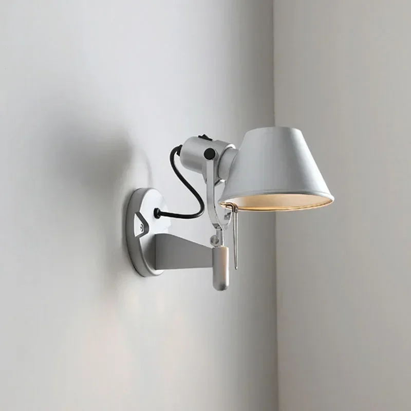 Italian Desinger Adjustable Wall Lamp Silver Black Metal Sconce Light with E27 replaceable Bulb