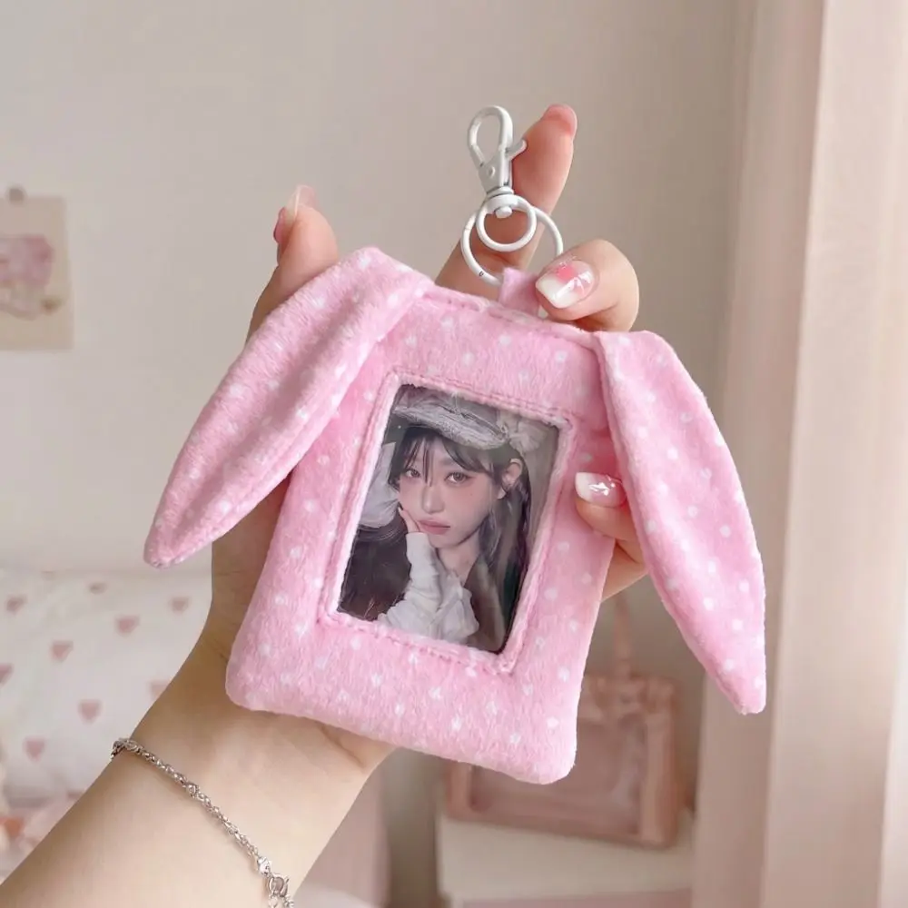 Rabbit Ears Polka Dot Photocard Holder with Keychain Hanging Decoration Photo Photocard Frame Korean Style Idol Photo Card