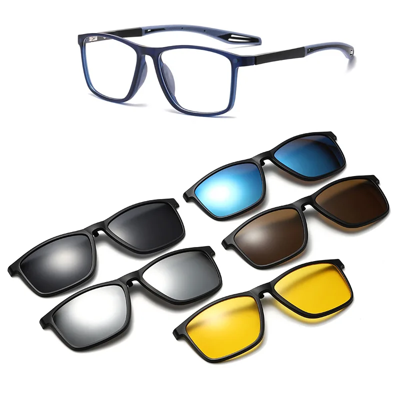 6 in 1 TR Legs Optical Spectacle Big Frame Men Women With 5 Clip On Sunglasses Polarized Magnetic Glasses Eyeglasses Can Custom