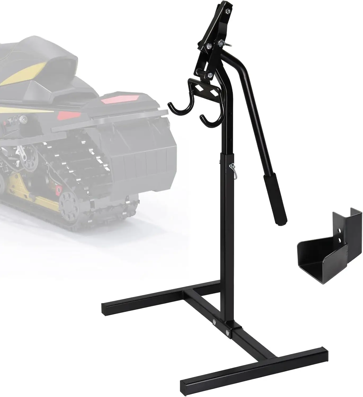 

Heavy-Duty Snowmobile Lift Stand with Adjustable Height and Handlebar Cup for Easy Repair and Storage