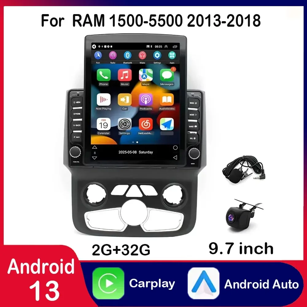9.7 Inches Car Stereo Radio Navigation GPS Compatible for RAM 1500-5500 2013-18 AUTO AC Carplay