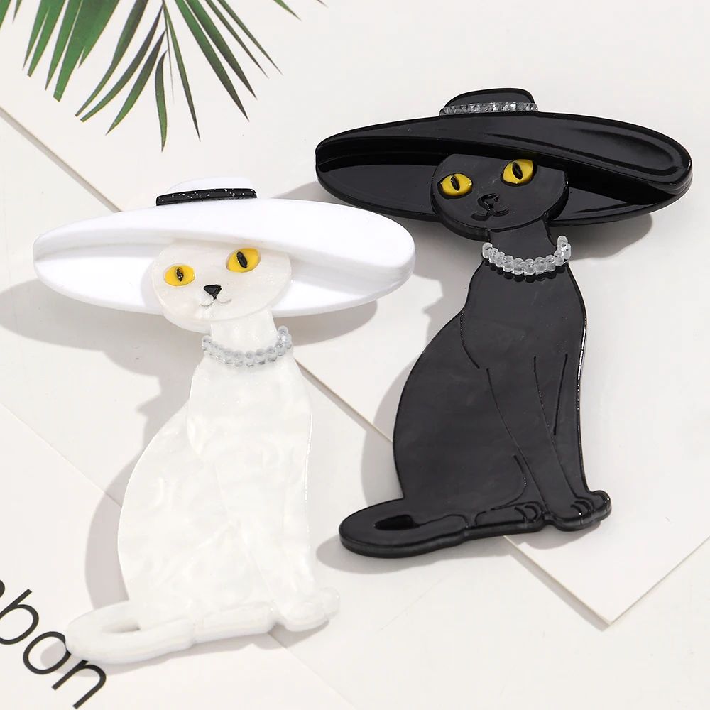 Kreative Acryl-Cartoon-Hut-Katzen-Brosche, Modische Tier-Broschen für Damen, Unisex-Kleidung, Schmuck-Accessoire – Detail 3