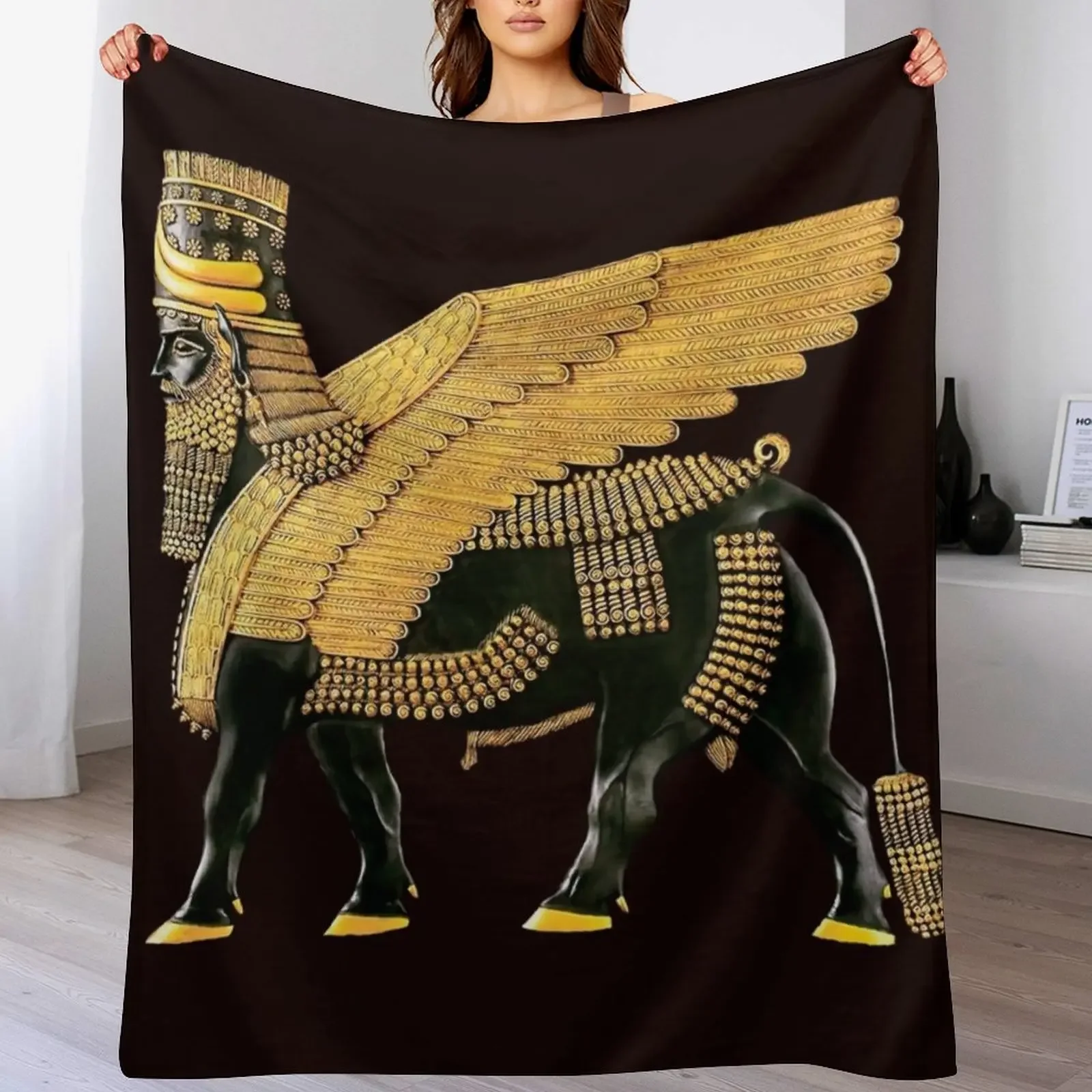 

Assyrian Winged Bull Throw Blanket Luxury St wednesday Retros blankets and throws Blankets