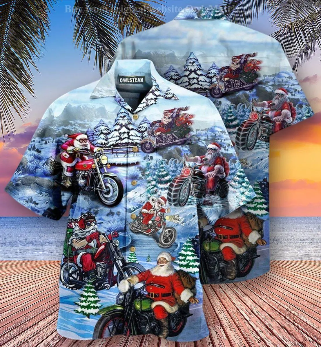 New Casual Men's Shirts Christmas Vintage Hawaiian Short Sleeve Oversize Shirts Summer Beach Wear