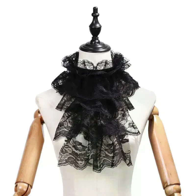 Elegant Lace Jabot Collar Detachable Hollow Design Wrist Cuffs Victorian Style Cosplay Accessory For Women Party Costume
