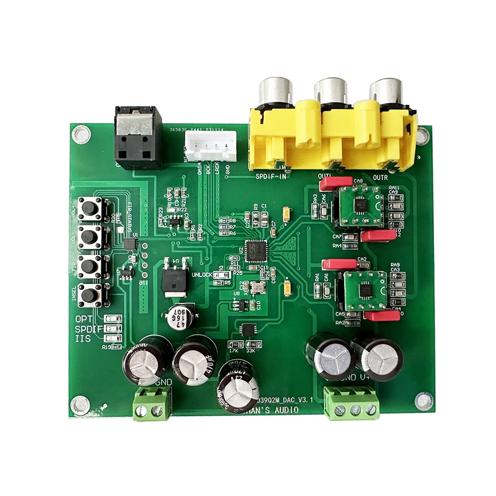 ESS9039Q2M DSD لوحة فك تشفير ناعمة التحكم SPDIF IIS مدخل إشارة رقمية من الألياف الضوئية مع زر الصوت DSD1024/PCM768KHZ