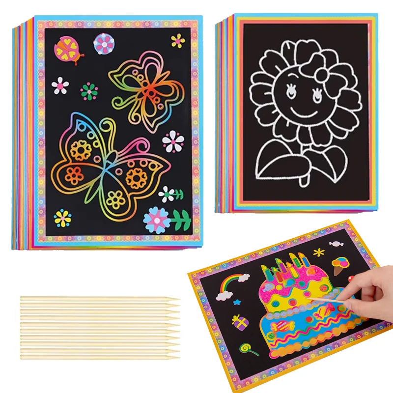 

10 шт., живопись с царапинами, сделай сам, ручная работа, милый мультяшный узор, блестящие цвета, рисунок, культурные образовательные художественные принадлежности TMZ