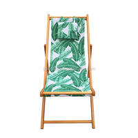 Folding LOGO Printing Deck Chair Canvas/Oxford Fabric Garden Relax Leisure Wood Beach Chair