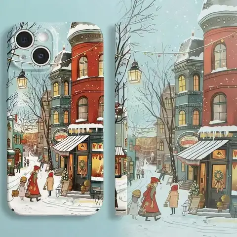 City Winter Village Christmas New Year Gift Phone Case For iPhone 17 Pro 16  15 14 Plus 13 12 11 Pro Max Shockproof Hard Cover