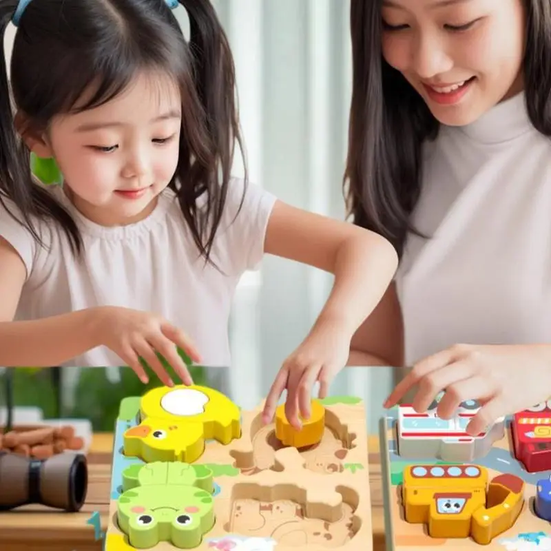 1 セット 3D 木製動物漫画ジグソーパズル、子供の早期教育に最適な学習玩具
