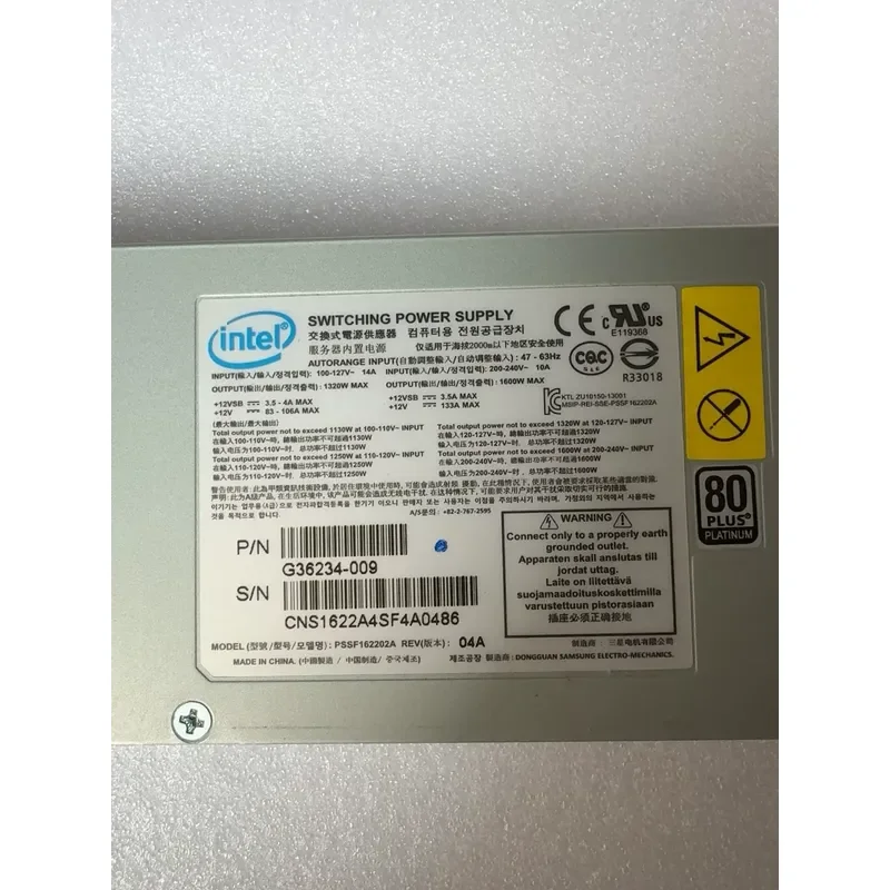 for Intel 1600W Server Power Supply PSSF162202A High Efficiency Redundant PSU for Data Center Enterprise Servers Stable