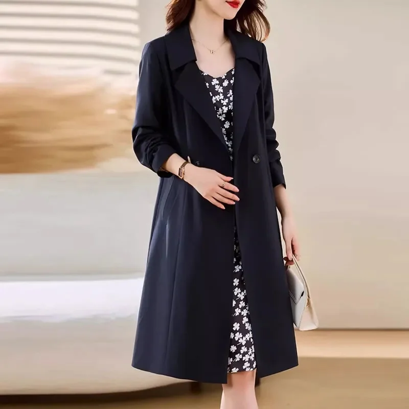 Women's Medium-Length Spring Autumn 2025 New Style Korean Version Petite Fashion British Style Overcoat Knee-Length Jacket
