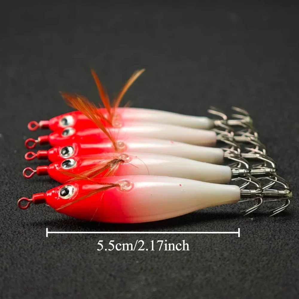 7pcs Luminous Saltwater Double Hook Shrimp Squid Jig Egi Set 8cm Simulation Shrimp Fishing Cuttlefish Tackle Octopus