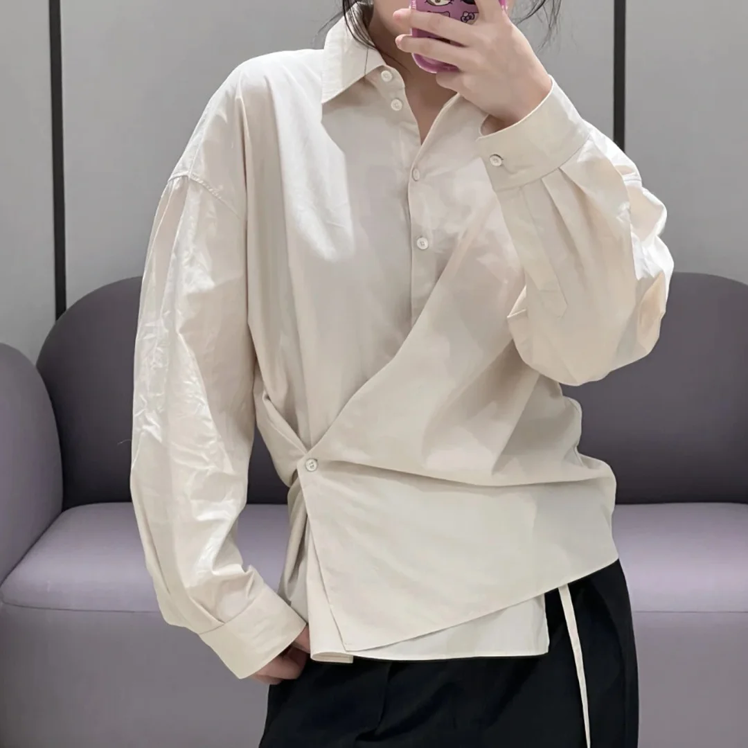 2025 primavera/verão moda torcida fina cor sólida camisa de manga comprida para mulheres