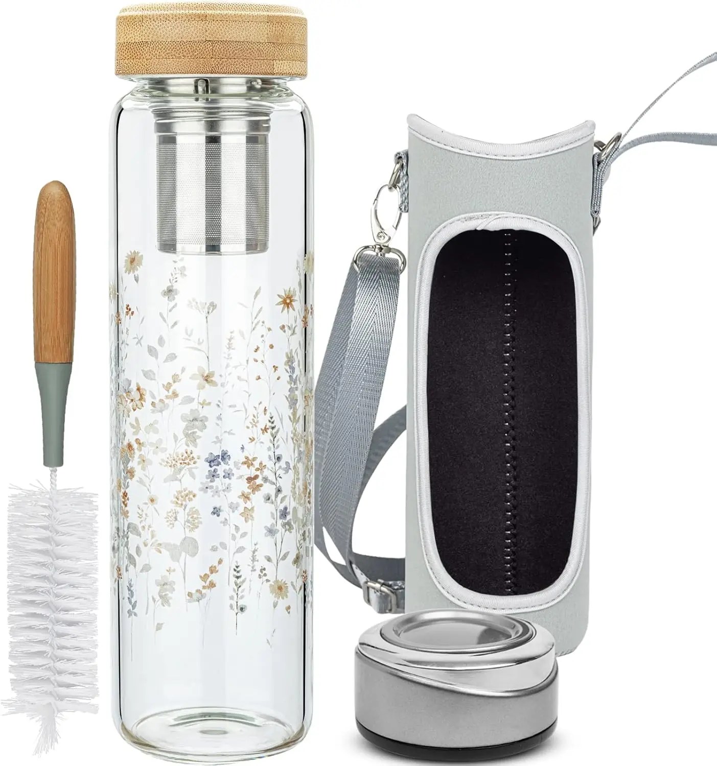 

Бутылка для воды из боросиликатного стекла на 32 унции с заваркой, ситечком и рукавом, многоразовая дорожная кружка для горячих или холодных напитков