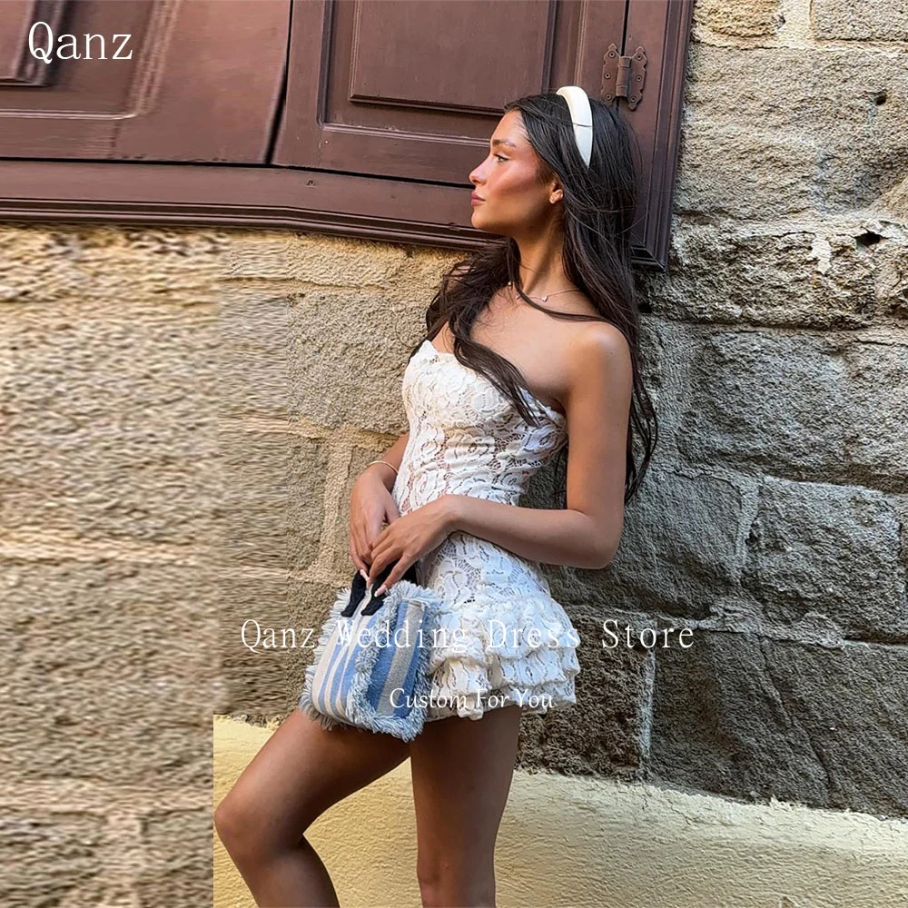 

Qanz Beach Mini Wedding Dress Mini Full Lace Appliques Backless Vestido De Novia Civil Boda Sexy Party Bridal Gowns Customized