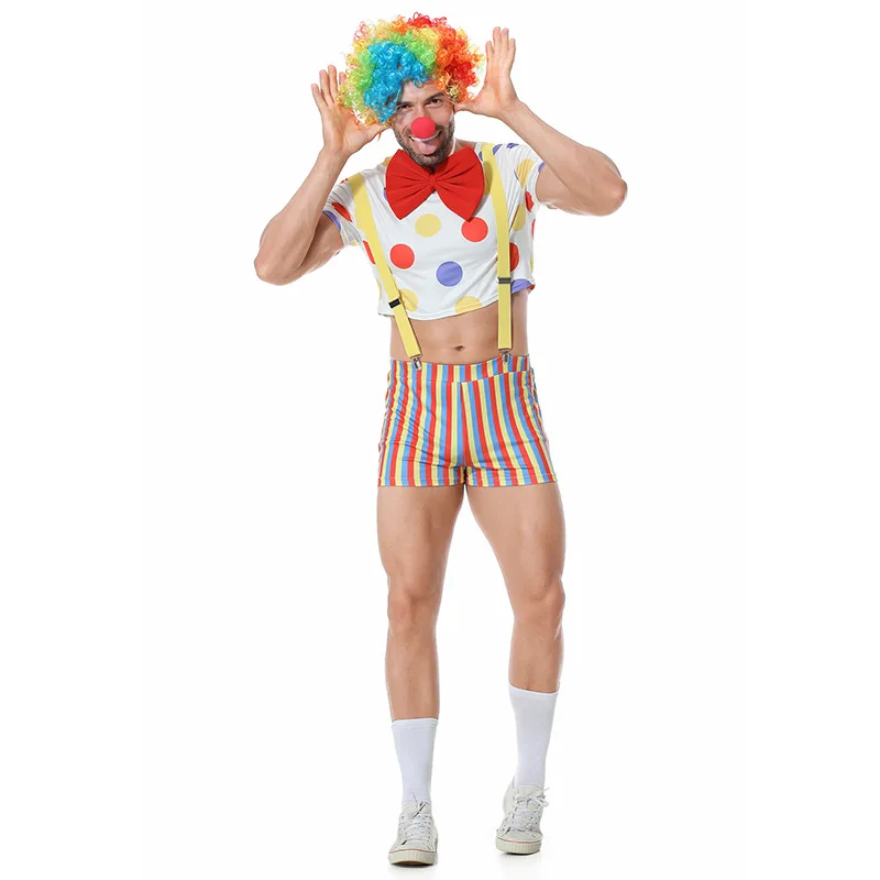 Umorden Funny Joker Circus Clown Costume for Adult Men with Wig and Nose