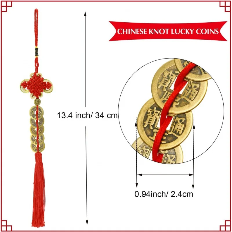 Bwinka 8 Pack Chinese Lucky Coins Charm on Auspicious Red Cord Feng Shui for Wealth and Success