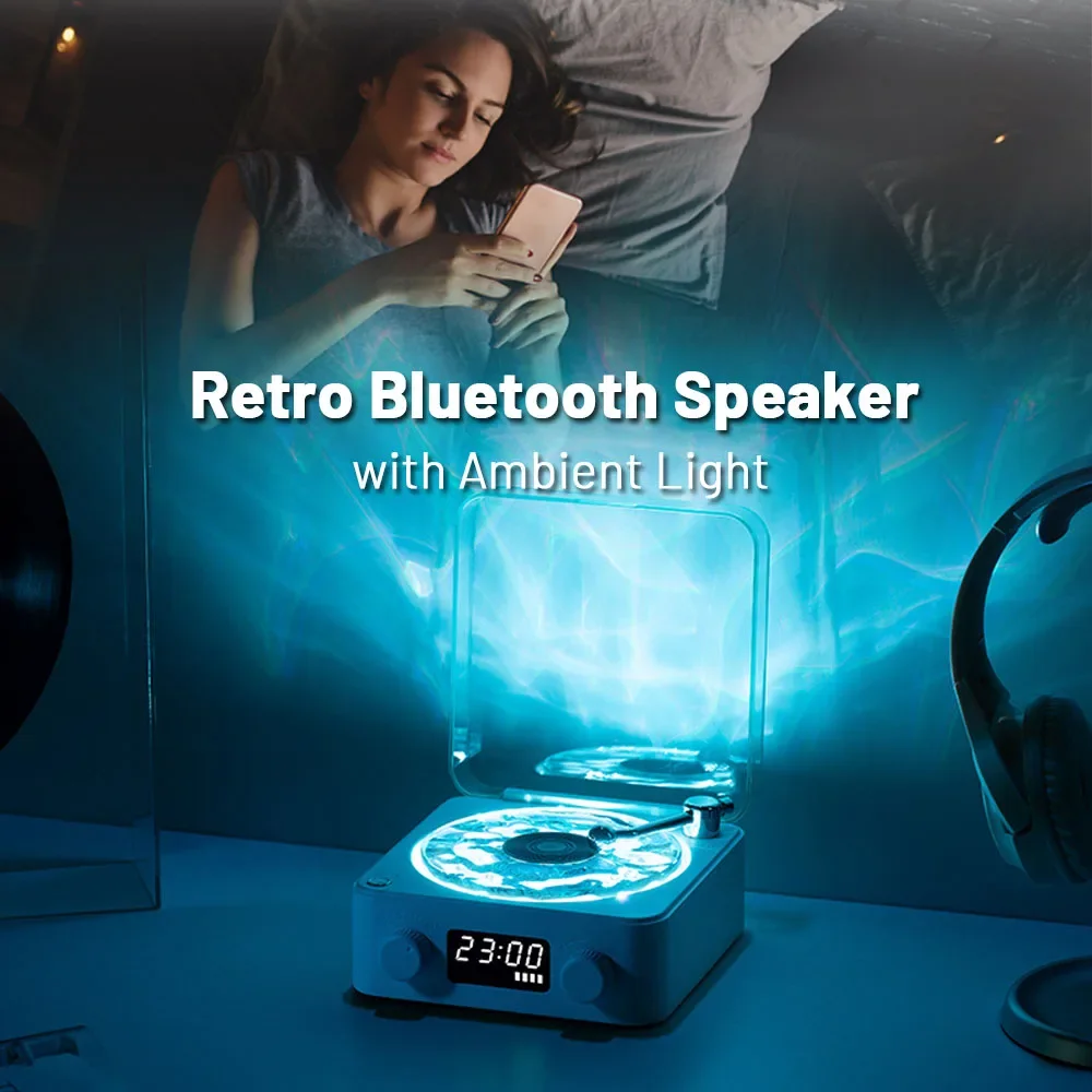 Wireless Retro Bluetooth Speaker Sleeping White Noise Music Player Outdoor Card Soundbox with RGB Projection Atmosphere Lightin