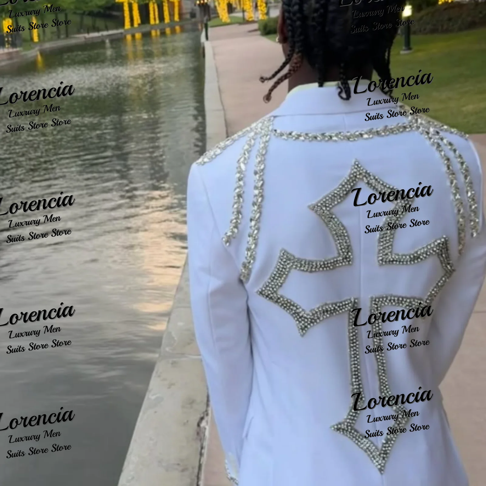 

Customized High Quality Crystal Diamond Men Suit 2 Pieces Set Male Party Blazers Luxury Groom Wedding Tuxedos Slim Jewelry Homme