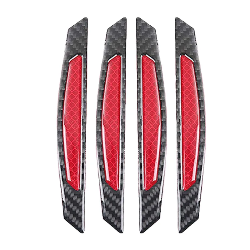 4Pcs Super Red Reflective Stickers Carbon Fiber Strips Car Side Door Edge Bumper Anti-Scratch Protection Guards Trim Stickers Un