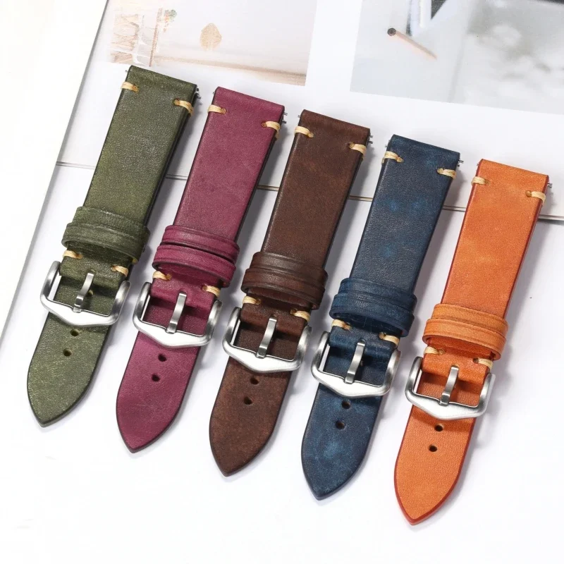 Vintage Genuine Leather Strap 18mm 19mm 20mm 21mm 22mm 23mm 24mm Cowhide Watch Band for Panerai for Omega Universal Wristband