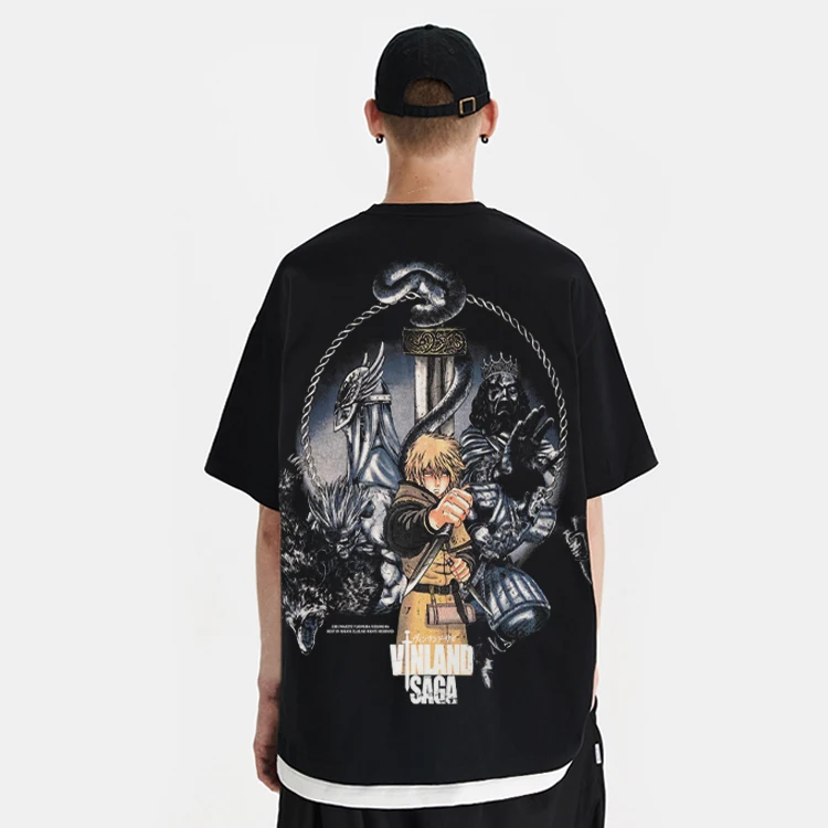 2025 الشتاء والخريف كامل الوقت فينلاند ساغا تي شيرتات قصيرة الاكمام الثقيلة القطن الخالص مطبوعة فضفاضة خمر النمط الأمريكي للجنسين #4