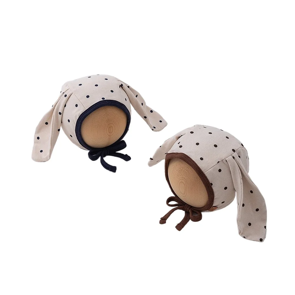 

Autumn Winter Baby Ear Protection Hat for Girls Boys Lace-up Pullover Cap with Dot Dog Ear Outdoor Warm Windproof Toddler Cap