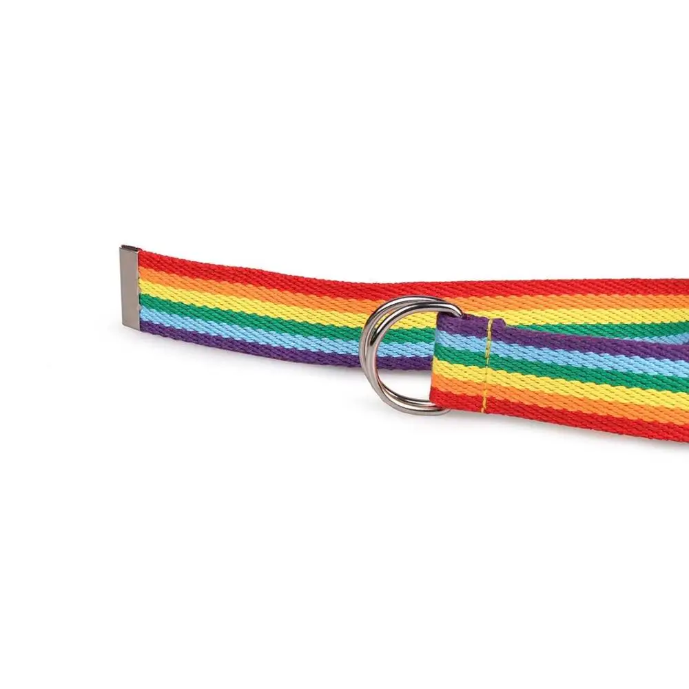 Canvas Waist Belts Super Long Ultra Long Waistband Casual Wild Double Ring D-shaped Buckle Parent-child Belt Rainbow Ribbon