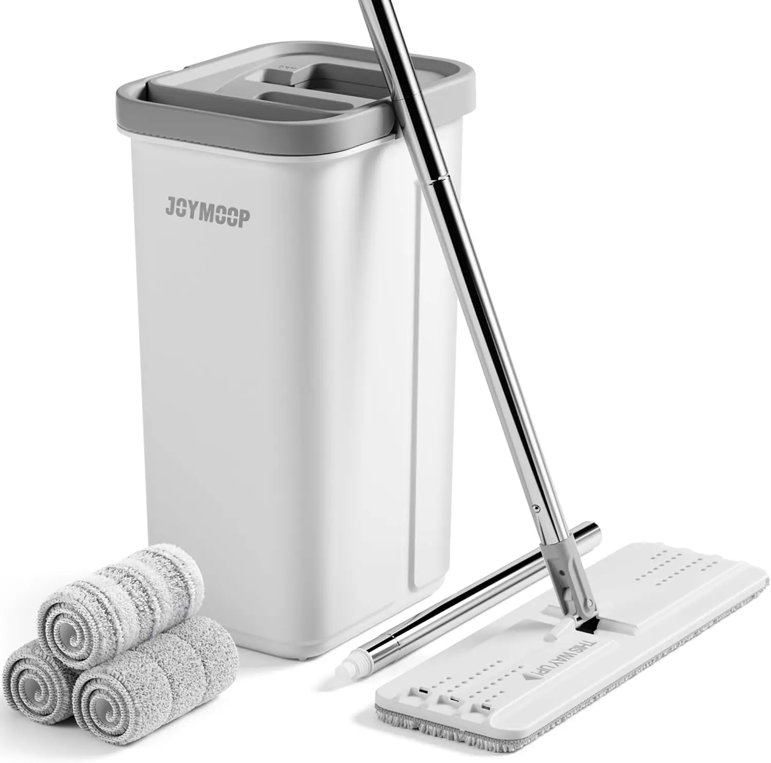 

Hands-Free Floor Mop and Bucket Set with Wringer, 60" Mop, 3 Reusable Microfiber Pads for Wet/Dry Cleaning
