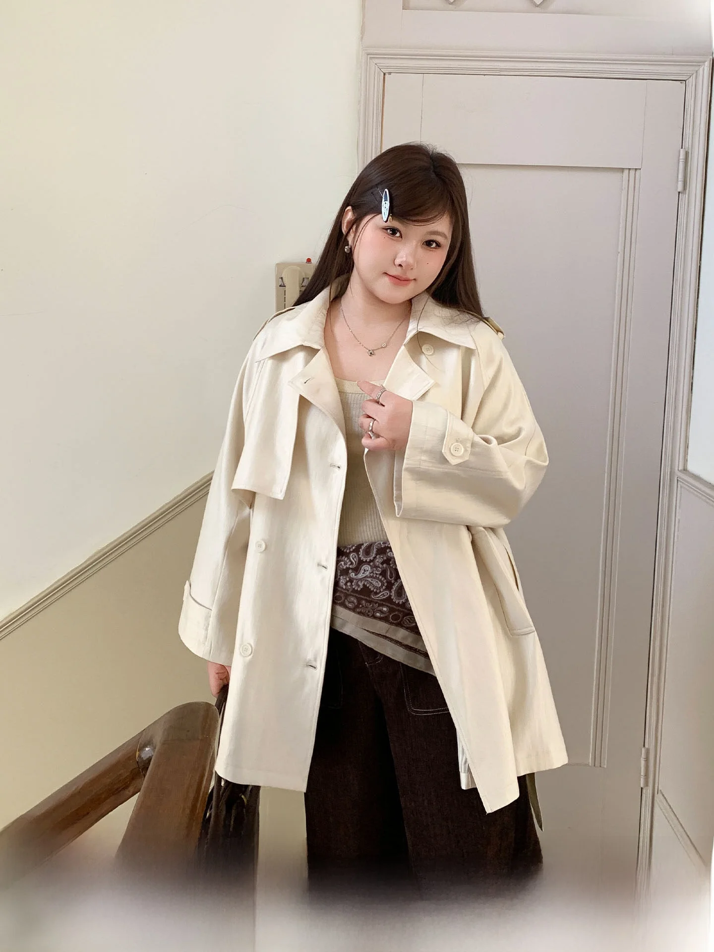 

YUZI Commuter Sle ort Waist-Cinching Satin Texture Women's Jaet Luxury Coat Casual Korean Loose Fit Long Sve Coat