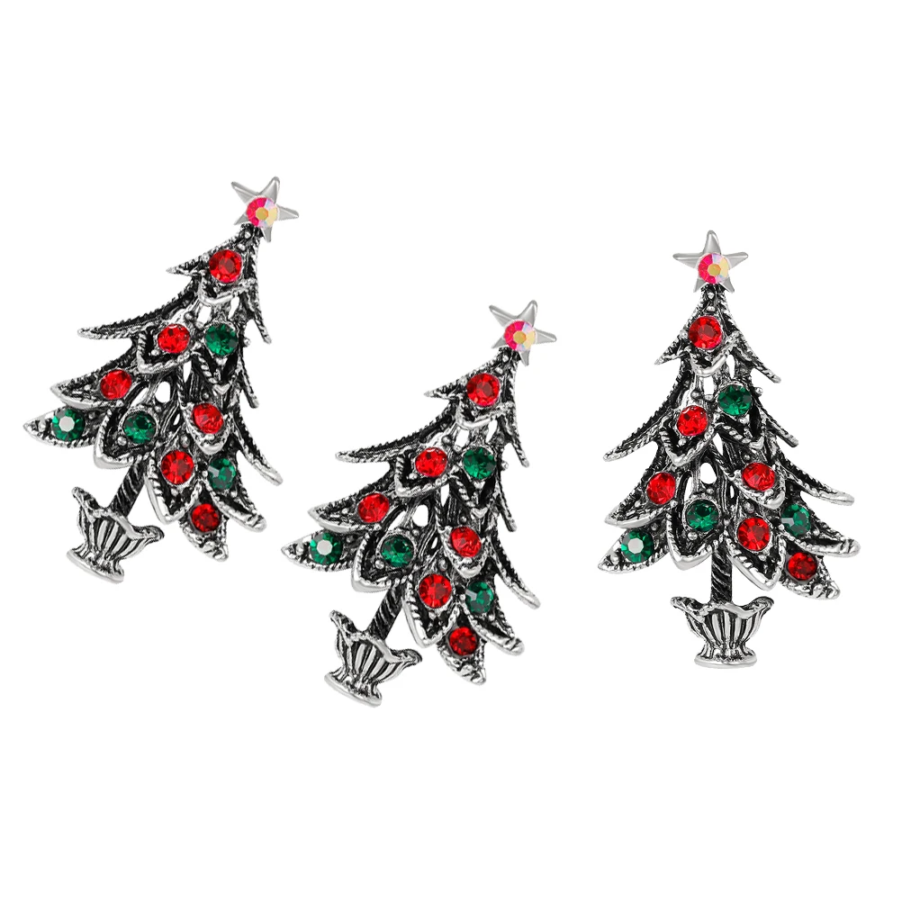

3 Pcs Christmas Tree Brooch Girls Dress Accessories Rhinestone Breastpin Decoration
