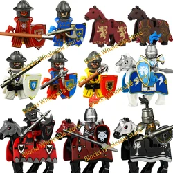Military Building Blocks Medieval Solider Knights Equipments Mount War-Horse Wolf Flag Vests Shields Fiery Dragon Mini Brick Toy