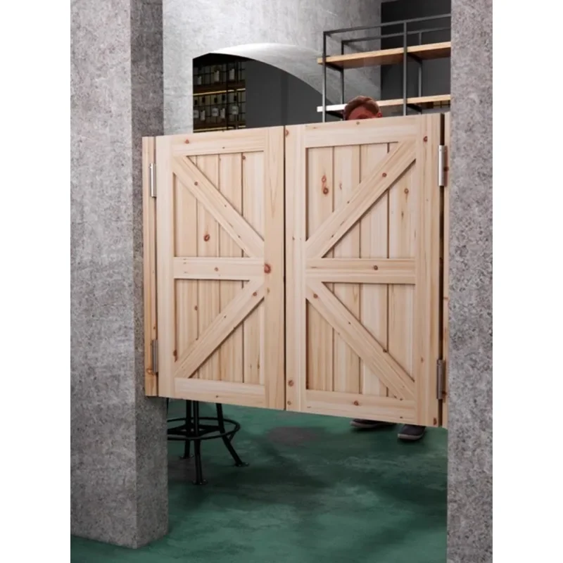 Solid wood entry door Log half waist partition Internal and external double opening Free door design Retro bar Denim