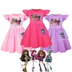 Draculaura Kawaii Dolls Costumes Monster High Girls Dress Frankie Stein Cosplay Clothes Cartoon Girls Dress+Bag Sets Child Gifts