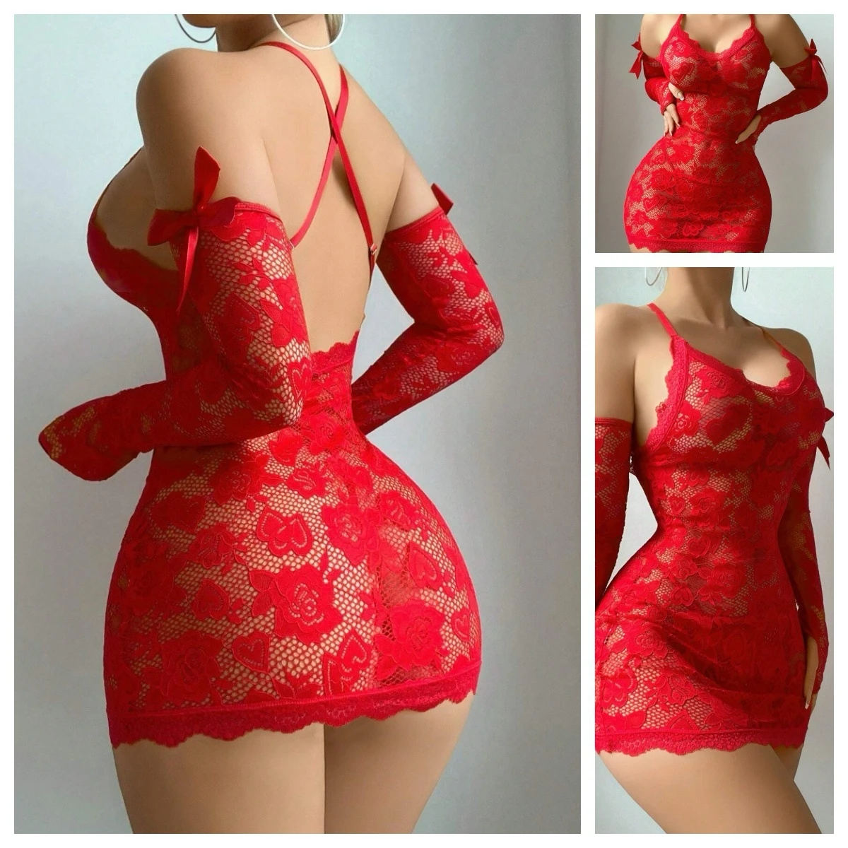 Lingerie sexy, abito da battaglia rosso, uniforme seducente, abito da notte, set di pizzo, tentazione uniforme, abbigliamento da donna L742