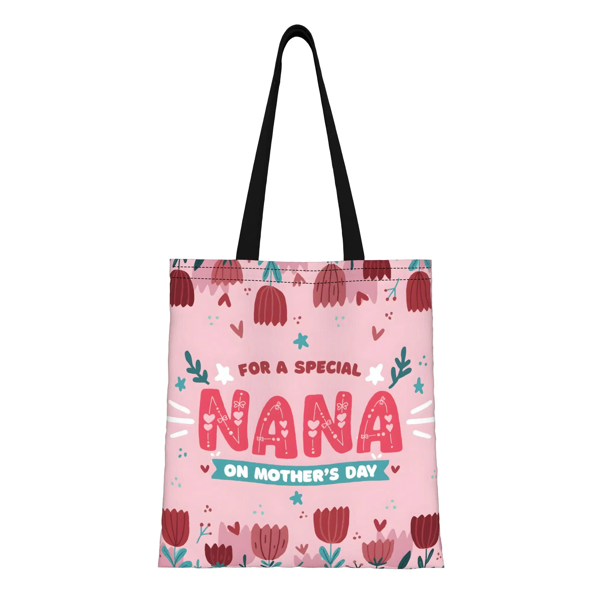 1PC Large Capacity Nana Love Mother's Day Gift Canvas Tote Bag Foldable Chic Pattern No Closed Design
