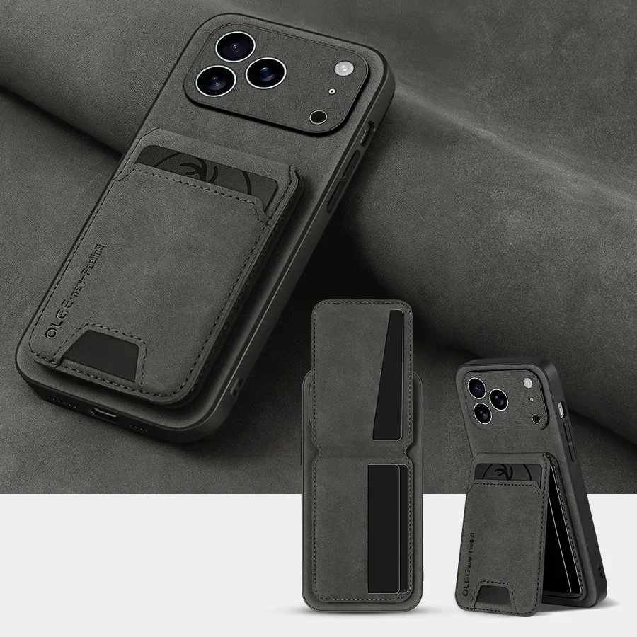 Zweiteiliges Set (Handyhülle und Kartenhalter) Luxuriöse Kartenhalter-Handyhülle aus Kunstleder, geeignet für iPhone 17 16 E 15 13 14 Pro – Detail 2