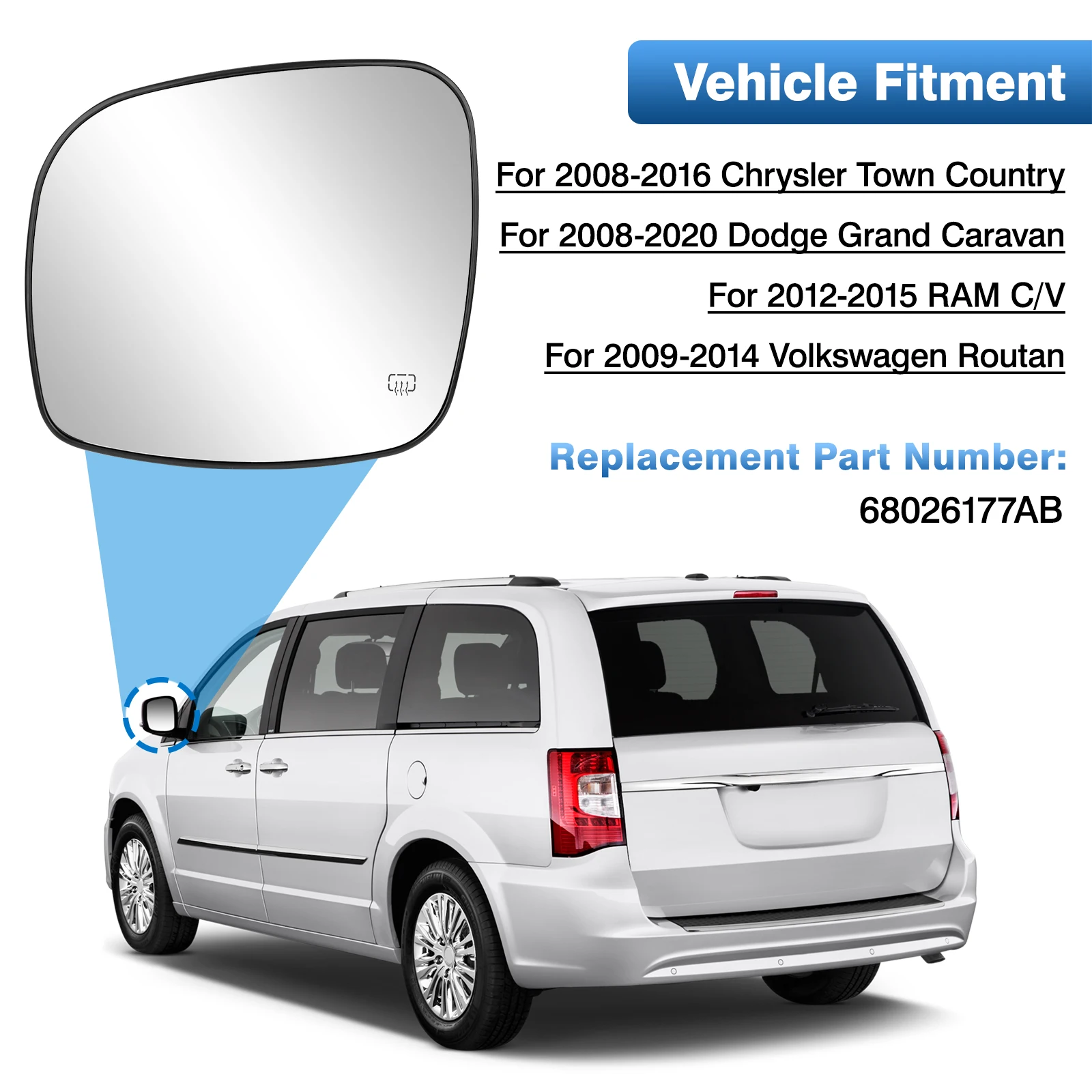 

Зеркало заднего вида с подогревом левой и правой стороны двери, стекло для Dodge Grand Caravan 2008-2016 годов для Chrysler Town & Country